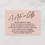 A Note on Gifts Modern Handwriting Wedding Blush Enclosure Card<br><div class="desc">These simple, distinctive card inserts were designed to match other items in a growing event suite that features a modern casual handwriting font over a plain background you can change to any color you like. On the front side you read "A Note on Gifts" in the featured type; on the...</div>