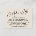 A Note on Gifts Modern Handwriting Wedding Cream Enclosure Card<br><div class="desc">These simple, distinctive card inserts were designed to match other items in a growing event suite that features a modern casual handwriting font over a plain background you can change to any color you like. On the front side you read "A Note on Gifts" in the featured type; on the...</div>