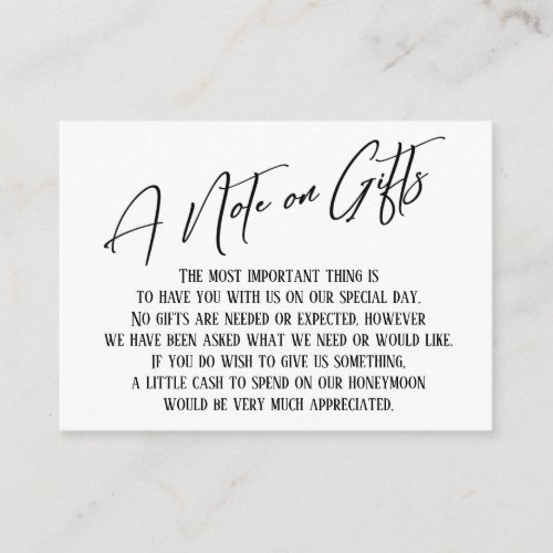 A Note on Gifts Modern Handwriting Wedding Enclosure Card