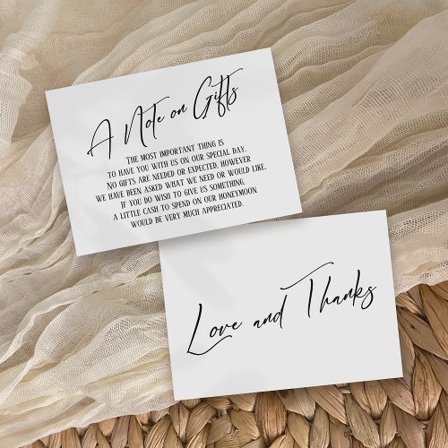 A Note on Gifts Modern Handwriting Wedding Enclosure Card