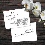 A Note on Gifts Modern Handwriting Wedding White Enclosure Card<br><div class="desc">These simple, distinctive card inserts were designed to match other items in a growing event suite that features a modern casual handwriting font over a plain background you can change to any color you like. On the front side you read "a note on gifts" in the featured type; on the...</div>
