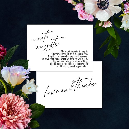 A Note on Gifts Modern Handwriting Wedding White Enclosure Card