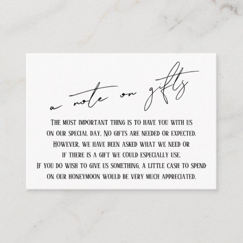 A Note on Gifts Modern Handwriting White Enclosure Card