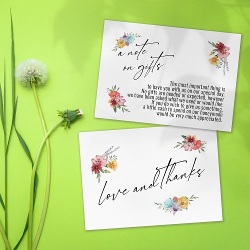 A Note on Gifts Painted Wildflowers Wedding Enclosure Card