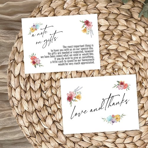 A Note on Gifts Painted Wildflowers Wedding Enclosure Card