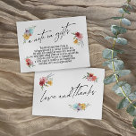 A Note on Gifts Painted Wildflowers Wedding Enclosure Card<br><div class="desc">On the front of this card you read "a note on gifts" in the featured type; on the back I've placed a matching "love and thanks". Accents designed from multicolored painted watercolor meadow wildflowers further embellish the design. Editable type is rendered in an all-caps, sans-serif typeface. My place holder message...</div>