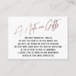 A Note on Gifts Rose Gold Handwriting Wedding Enclosure Card<br><div class="desc">These simple, distinctive card inserts were designed to match other items in a growing event suite that features a modern casual handwriting font over a plain background you can change to any color you like. On the front side you read "A Note on Gifts" in the featured type; on the...</div>