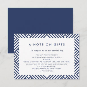 A NOTE ON GIFTS simple modern geo pattern navy Invitation