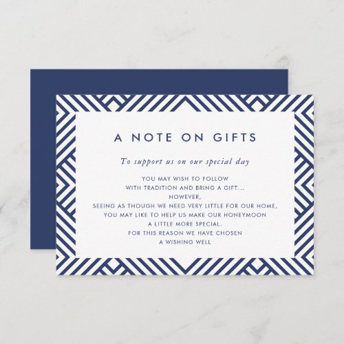 A NOTE ON GIFTS simple modern geo pattern navy Invitation