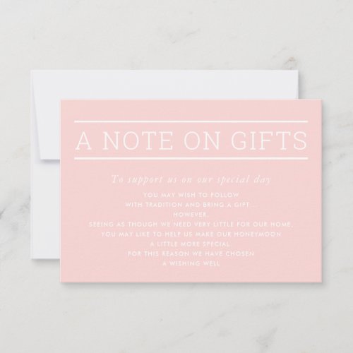 A NOTE ON GIFTS simple modern type blush pink Invitation