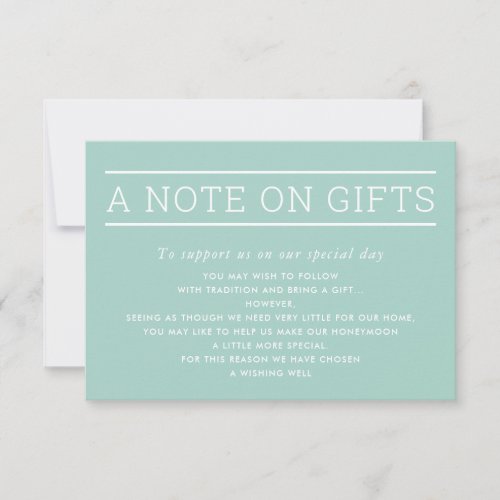 A NOTE ON GIFTS simple modern type pastel mint Invitation
