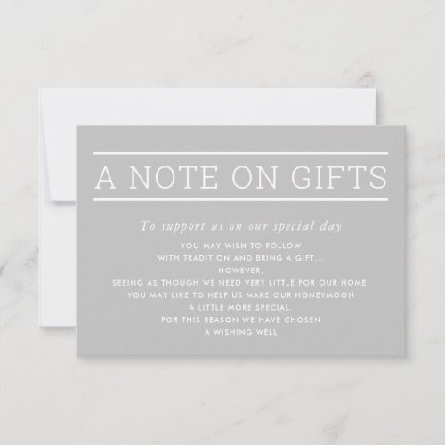 A NOTE ON GIFTS simple modern type soft pale gray Invitation