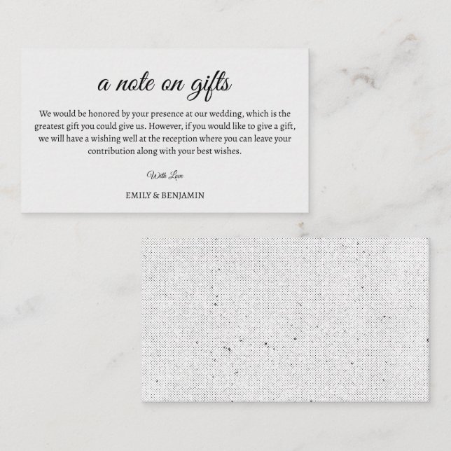 A Note On Gifts Wedding Enclosure Card (Front/Back)