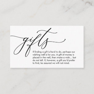 A note on gifts, wedding honeymoon wish enclosure card