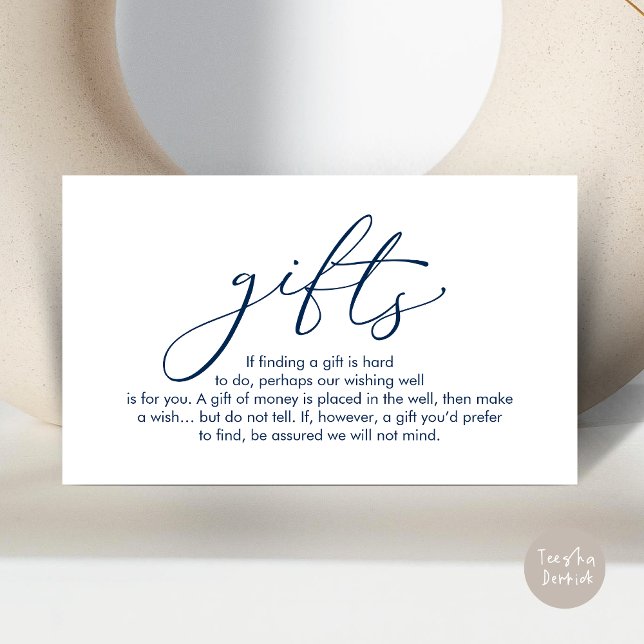 A note on gifts, wedding honeymoon wish enclosure card (A note on gifts, wedding honeymoon wish, fund, enclosure card, modern romantic, Navy Blue)