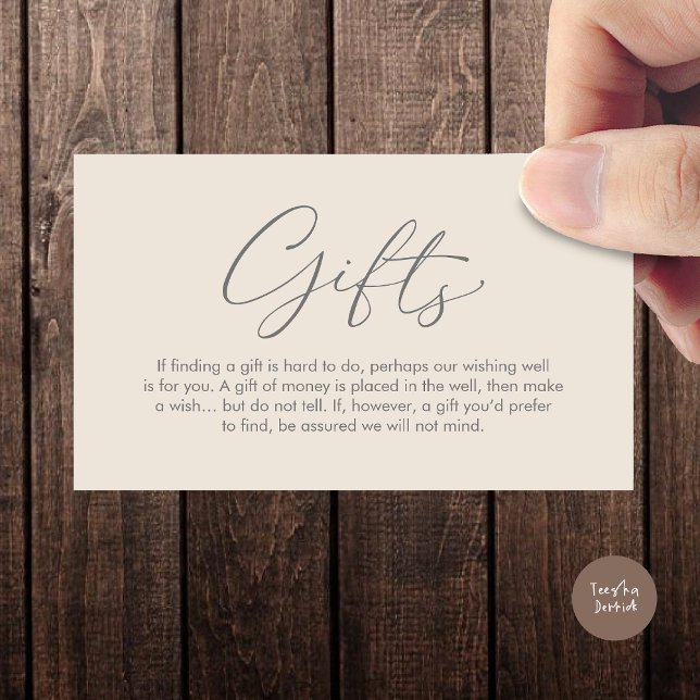 A note on gifts, wedding honeymoon wish enclosure card (A note on gifts, wedding honeymoon wish, fund, enclosure card, modern romantic, cream grey)