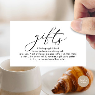 A note on gifts, wedding honeymoon wish enclosure card