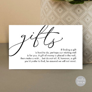 A note on gifts, wedding honeymoon wish enclosure card