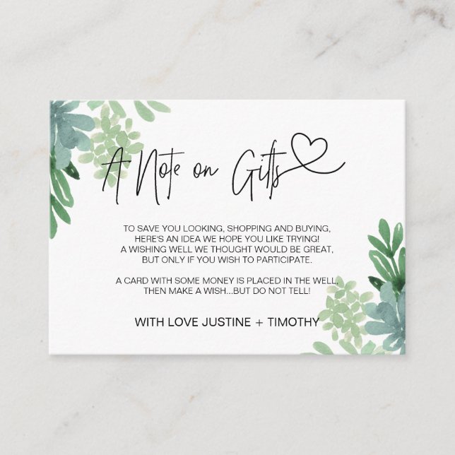 A Note on Gifts Wedding Wishing Well Succulent Enclosure Card (Front)