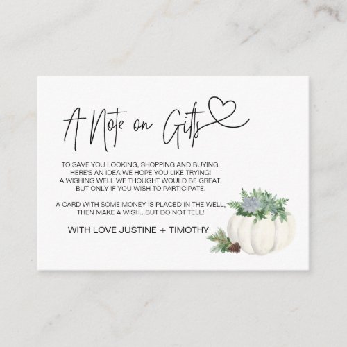 A Note on Gifts Wedding Wishing Well Thanksgiving Enclosure Card