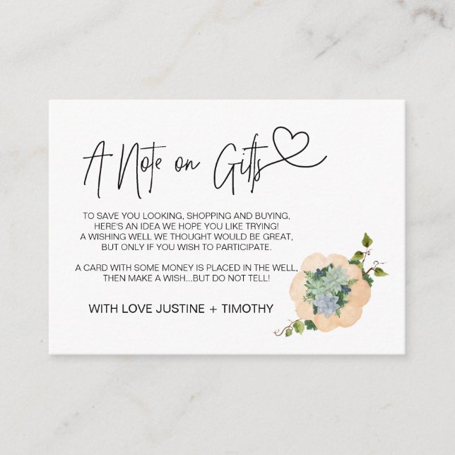 A Note on Gifts Wedding Wishing Well Thanksgiving Enclosure Card (Front)