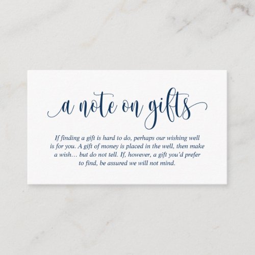 A Note On Wedding Gifts Modern Classy Navy Blue Enclosure Card