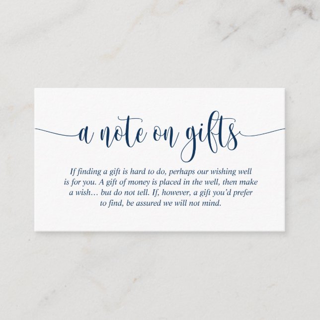 A Note On Wedding Gifts, Modern Classy Navy Blue Enclosure Card (Front)