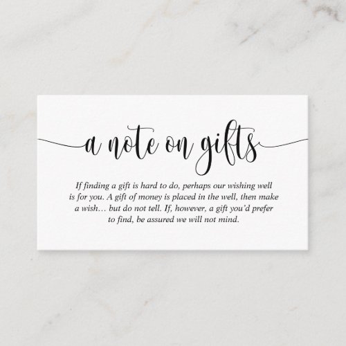 A Note On Wedding Gifts Modern Elegant Script Enc Enclosure Card