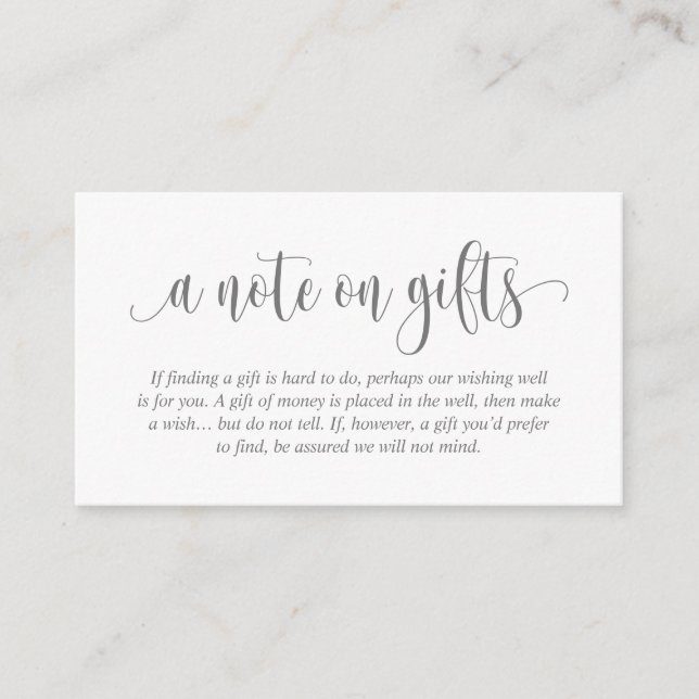 A Note On Wedding Gifts, Modern Elegant Script Enclosure Card (Front)