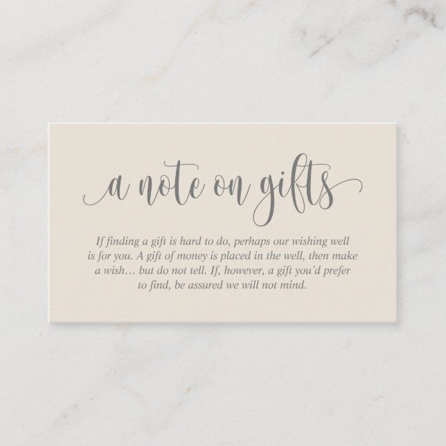 A Note On Wedding Gifts, Modern Elegant Script Enclosure Card (Front)