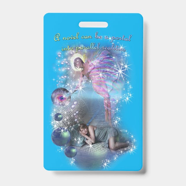 A novel can be a portal into parallel realities  badge (Front)