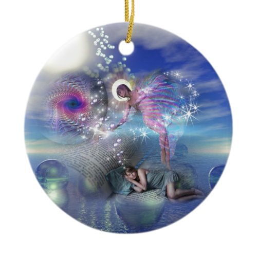 A novel can be a portal into parallel realities ceramic ornament