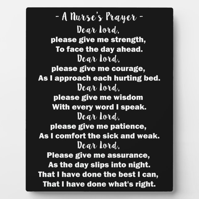 A Nurse's Prayer Photo Plaque with Easel (Front)