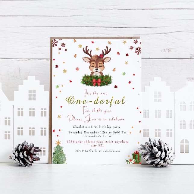 A One-derful Christmas reindeer  Birthday  Invitation (Creator Uploaded)