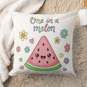 A One in a Melon Kawaii Watermelon Throw Pillow