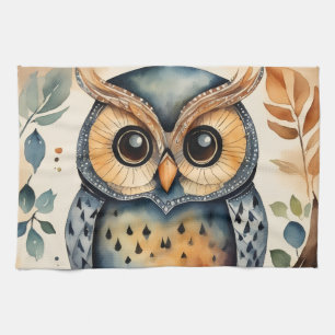 A owl that has a primitive touch Kitchen Towels