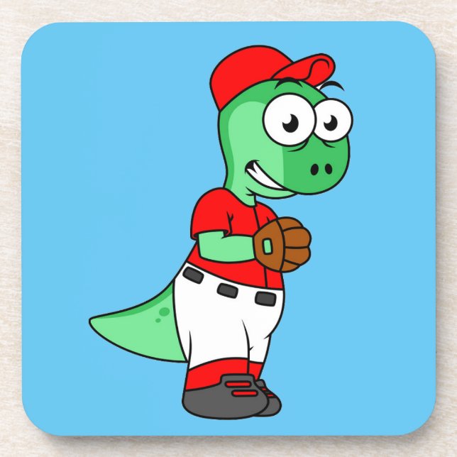 A Pachycephalosaurus Baseball Pitcher. Beverage Coaster (Front)