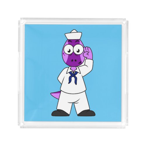 A Pachycephalosaurus Dinosaur Navy Sailor Acrylic Tray