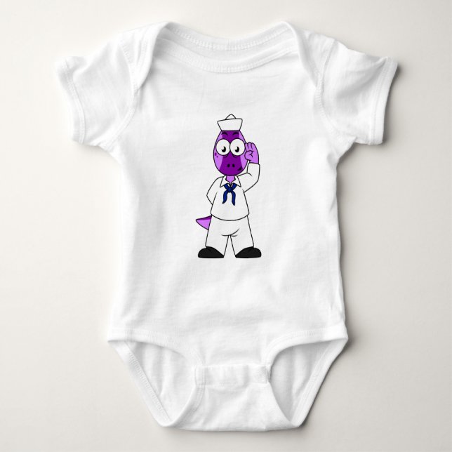 A Pachycephalosaurus Dinosaur Navy Sailor. Baby Bodysuit (Front)