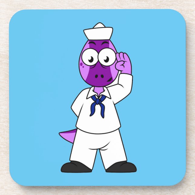 A Pachycephalosaurus Dinosaur Navy Sailor. Beverage Coaster (Front)