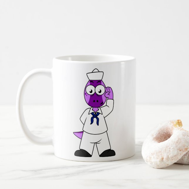 A Pachycephalosaurus Dinosaur Navy Sailor. Coffee Mug (With Donut)