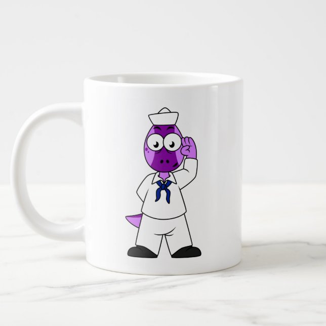 A Pachycephalosaurus Dinosaur Navy Sailor. Giant Coffee Mug (Left)