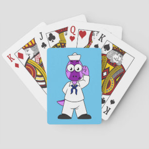A Pachycephalosaurus Dinosaur Navy Sailor. Poker Cards
