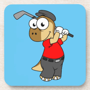 A Pachycephalosaurus Dinosaur Playing Golf. Beverage Coaster