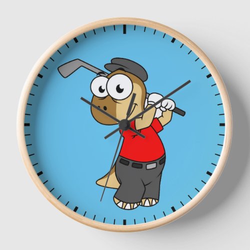 A Pachycephalosaurus Dinosaur Playing Golf Clock