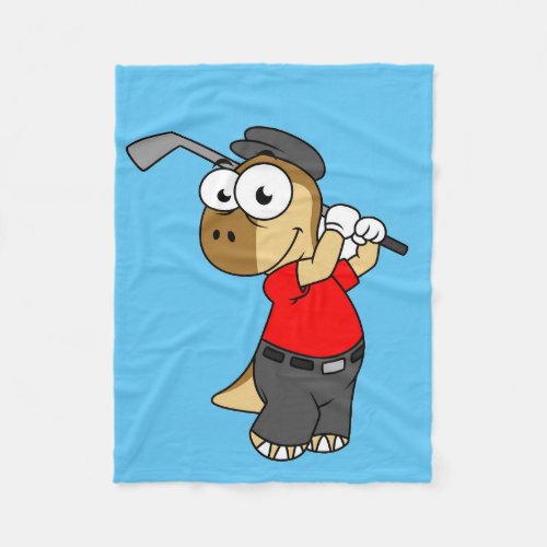 A Pachycephalosaurus Dinosaur Playing Golf Fleece Blanket