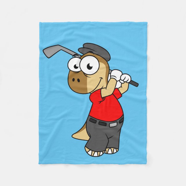 A Pachycephalosaurus Dinosaur Playing Golf. Fleece Blanket (Front)
