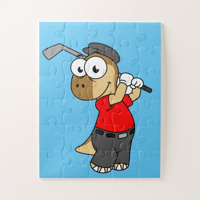 A Pachycephalosaurus Dinosaur Playing Golf. Jigsaw Puzzle (Vertical)