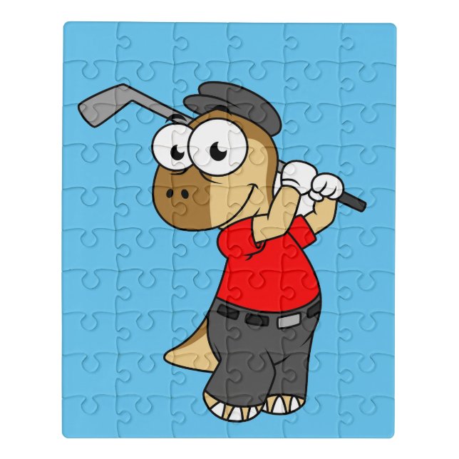 A Pachycephalosaurus Dinosaur Playing Golf. Jigsaw Puzzle (Puzzle Vertical)