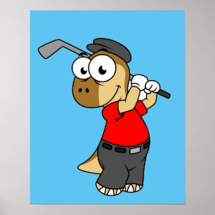 A Pachycephalosaurus Dinosaur Playing Golf. Poster
